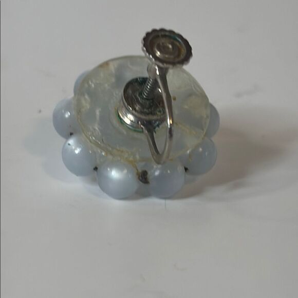 Circular Light Blue Beaded Cluster Clip On Earrings - Picture 4 of 4